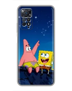 Чехол для Xiaomi Redmi Note 11 Pro с картинкой «Губка Боб и Патрик ночью»