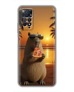 Чехол для Xiaomi Redmi Note 11 Pro с картинкой «Капибара с пиццей»