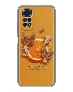 Чехол для Xiaomi Redmi Note 11 / 11s с картинкой «Gucci — золотые бабочки»