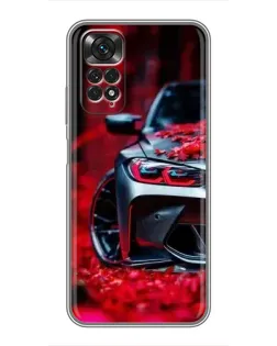 Чехол для Xiaomi Redmi Note 11 / 11s с картинкой «Спортивная BMW и цветы»