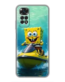 Чехол для Xiaomi Redmi Note 11 / 11s с картинкой «Спанч Боб на гидроцикле»