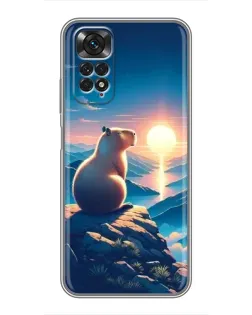 Чехол для Xiaomi Redmi Note 11 / 11s с картинкой «Закат солнца с капибарой»