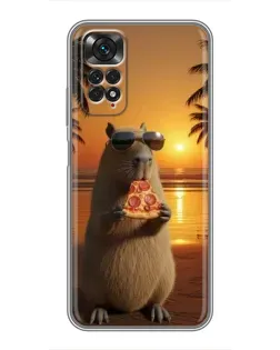Чехол для Xiaomi Redmi Note 11 / 11s с картинкой «Капибара с пиццей»