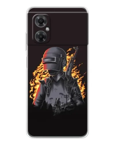 Чехол для Xiaomi Redmi Note 11R с картинкой «PUBG — огненный силуэт»