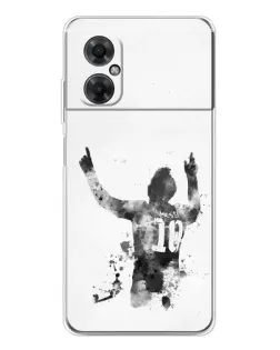 Чехол для Xiaomi Redmi Note 11R с картинкой «Черно-белый силуэт Месси»