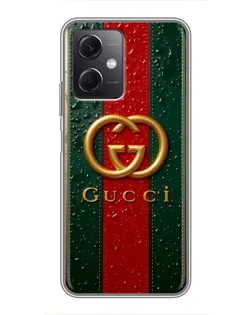 Чехол для Xiaomi Redmi Note 12 (5G) с картинкой «Gucci — фирменная полоса и золото» Чехол для Xiaomi Redmi Note 12 (5G) с картинкой «Gucci — фирменная полоса и золото»
