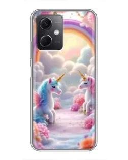 Чехол для Xiaomi Redmi Note 12 (5G) с картинкой «Радуга и единороги»