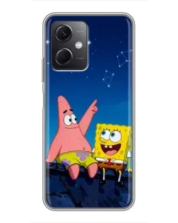 Чехол для Xiaomi Redmi Note 12 (5G) с картинкой «Губка Боб и Патрик ночью»