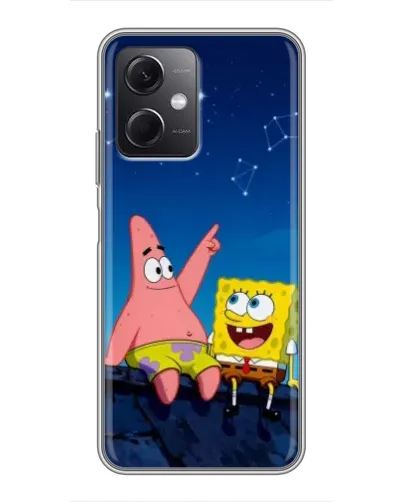 Чехол для Xiaomi Redmi Note 12 (5G) с картинкой «Губка Боб и Патрик ночью»