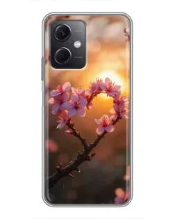 Чехол для Xiaomi Redmi Note 12 (5G) с картинкой «Розовый цвет сердце на фоне заката»