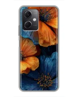 Чехол для Xiaomi Redmi Note 12 (5G) с картинкой «Яркая сине-оранжевая флора»