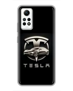 Чехол для Xiaomi Redmi Note 12 Pro (4g) с картинкой «Tesla — серебристое авто»