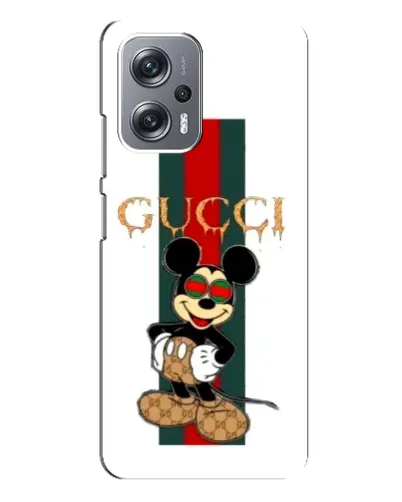 Чехол для Xiaomi Redmi Note 12 Pro Plus с картинкой «Микки Маус Gucci — полосы»