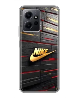 Чехол для Xiaomi Redmi Note 12 с картинкой «Золотой Nike на металле»