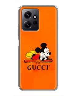Чехол для Xiaomi Redmi Note 12 с картинкой «Микки Маус Gucci — оранж»