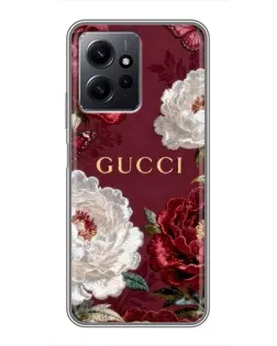 Чехол для Xiaomi Redmi Note 12 с картинкой «Gucci — бордовые розы»