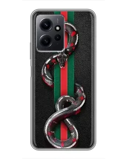 Чехол для Xiaomi Redmi Note 12 с картинкой «Gucci — змея на полосе»