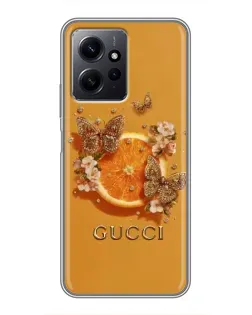 Чехол для Xiaomi Redmi Note 12 с картинкой «Gucci — золотые бабочки»