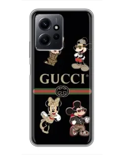 Чехол для Xiaomi Redmi Note 12 с картинкой «Gucci — герои Disney и монограмма»