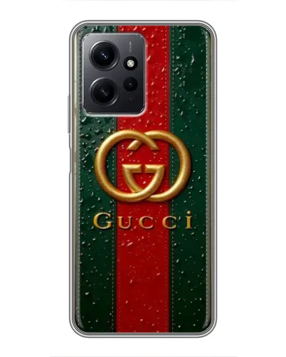 Чехол для Xiaomi Redmi Note 12 с картинкой «Gucci — фирменная полоса и золото» Чехол для Xiaomi Redmi Note 12 с картинкой «Gucci — фирменная полоса и золото»