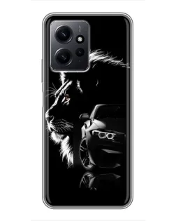 Чехол для Xiaomi Redmi Note 12 с картинкой «BMW и лев»