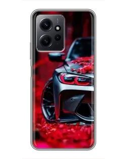 Чехол для Xiaomi Redmi Note 12 с картинкой «Спортивная BMW и цветы»