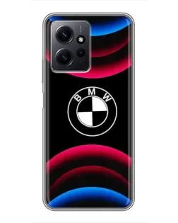 Чехол для Xiaomi Redmi Note 12 с картинкой «Логотип BMW и неоновые дуги»