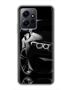Чехол для Xiaomi Redmi Note 12 с картинкой «Черная BMW — профиль»