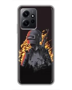 Чехол для Xiaomi Redmi Note 12 с картинкой «PUBG — огненный силуэт»