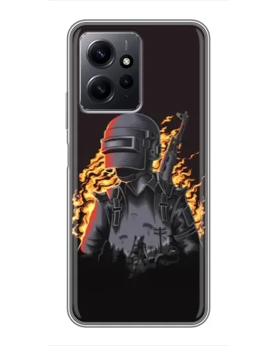 Чехол для Xiaomi Redmi Note 12 с картинкой «PUBG — огненный силуэт»
