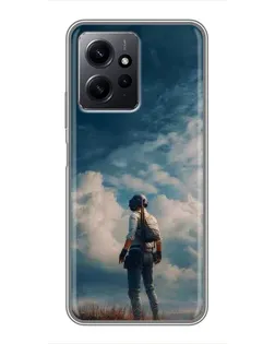 Чехол для Xiaomi Redmi Note 12 с картинкой «Герой PUBG на скале»