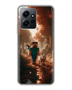 Чехол для Xiaomi Redmi Note 12 с картинкой «Стив в лесу»