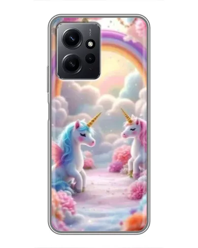 Чехол для Xiaomi Redmi Note 12 с картинкой «Радуга и единороги»