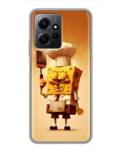 Чехол для Xiaomi Redmi Note 12 с картинкой «Губка Боб повар»