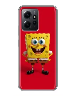 Чехол для Xiaomi Redmi Note 12 с картинкой «Спанч Боб на красном»