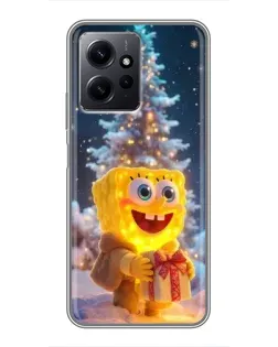 Чехол для Xiaomi Redmi Note 12 с картинкой «Рождественский Спанч Боб»