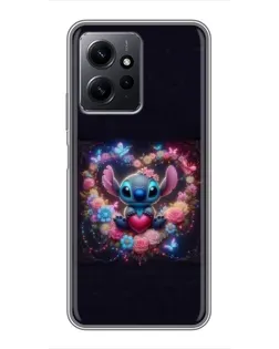 Чехол для Xiaomi Redmi Note 12 с картинкой «Stitch в цветах»