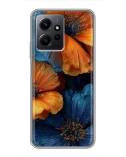 Чохол для Xiaomi Redmi Note 12 з картинкою «Яскрава синьо-помаранчева флора»