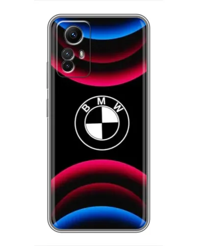 Чехол для Xiaomi Redmi Note 12s с картинкой «Логотип BMW и неоновые дуги»