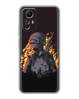 Чехол для Xiaomi Redmi Note 12s с картинкой «PUBG — огненный силуэт»