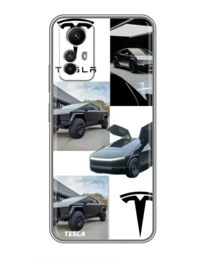 Чехол для Xiaomi Redmi Note 12s с картинкой «Коллаж Cybertruck Tesla»