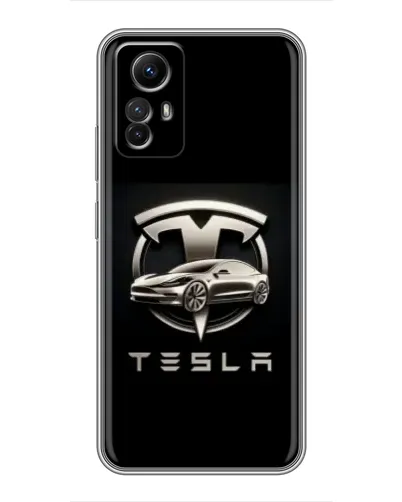 Чехол для Xiaomi Redmi Note 12s с картинкой «Tesla — серебристое авто»