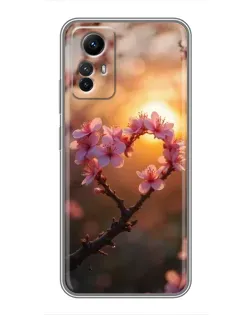 Чехол для Xiaomi Redmi Note 12s с картинкой «Розовый цвет сердце на фоне заката»