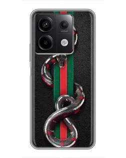 Чехол для Xiaomi Redmi Note 13 (5G) с картинкой «Gucci — змея на полосе» Чехол для Xiaomi Redmi Note 13 (5G) с картинкой «Gucci — змея на полосе»