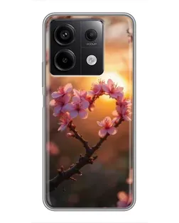 Чехол для Xiaomi Redmi Note 13 (5G) с картинкой «Розовый цвет сердце на фоне заката»