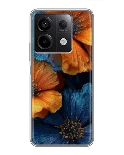 Чехол для Xiaomi Redmi Note 13 (5G) с картинкой «Яркая сине-оранжевая флора»