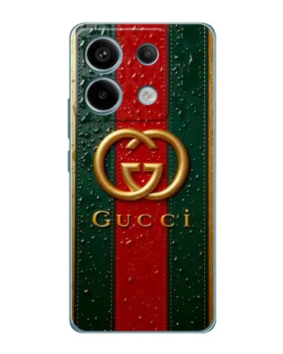 Чехол для Xiaomi Redmi Note 13 Pro (5G) с картинкой «Gucci — фирменная полоса и золото» Чехол для Xiaomi Redmi Note 13 Pro (5G) с картинкой «Gucci — фирменная полоса и золото»