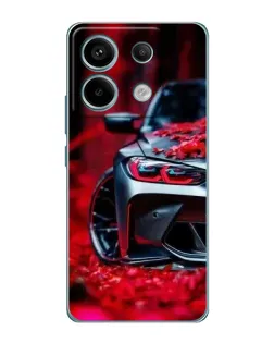 Чехол для Xiaomi Redmi Note 13 Pro (5G) с картинкой «Спортивная BMW и цветы»