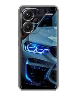 Чехол для Xiaomi Redmi Note 13 Pro Plus с картинкой «Взгляд BMW с синими фарами»