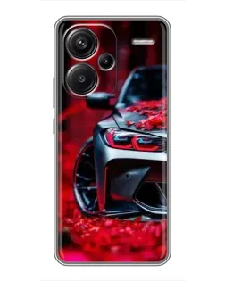 Чехол для Xiaomi Redmi Note 13 Pro Plus с картинкой «Спортивная BMW и цветы»